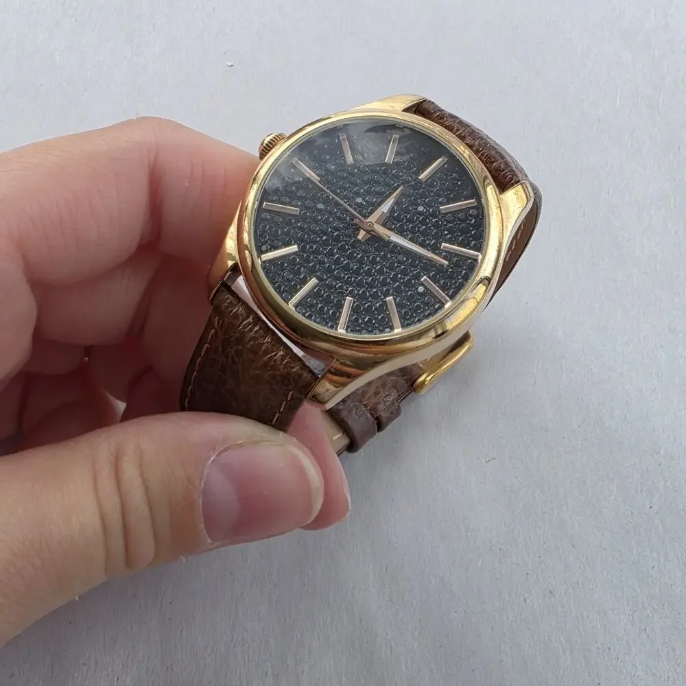 Bronzo Italia Black Spinel Stone‎ Dial Bronze Yellow Gold Watch Leather Band New